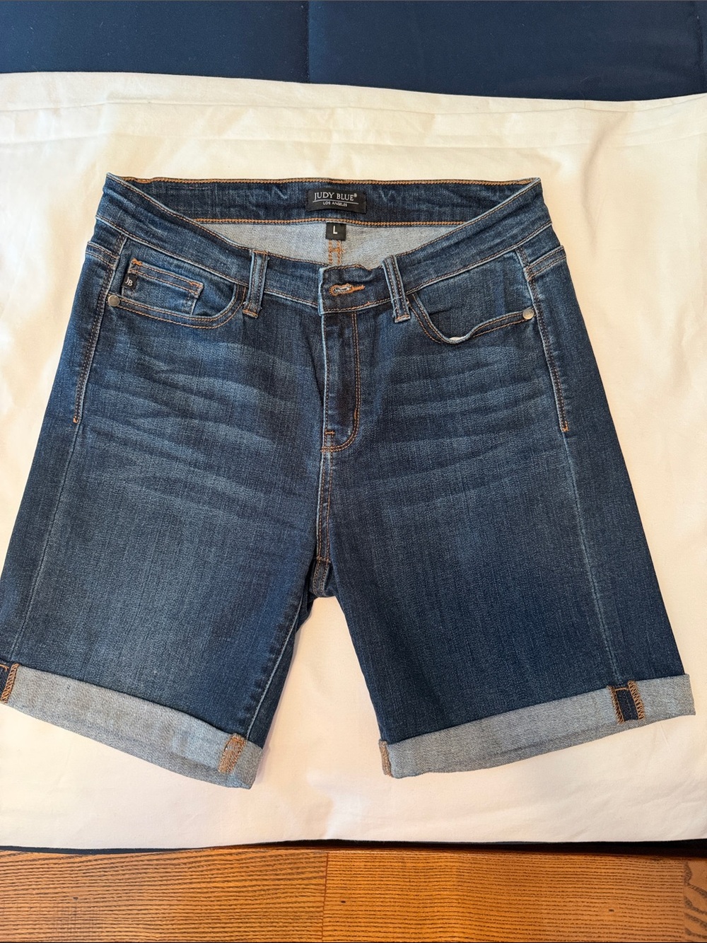 Judy Blue Medium Dark Blue Rolled Hem Denim Bermuda Shorts